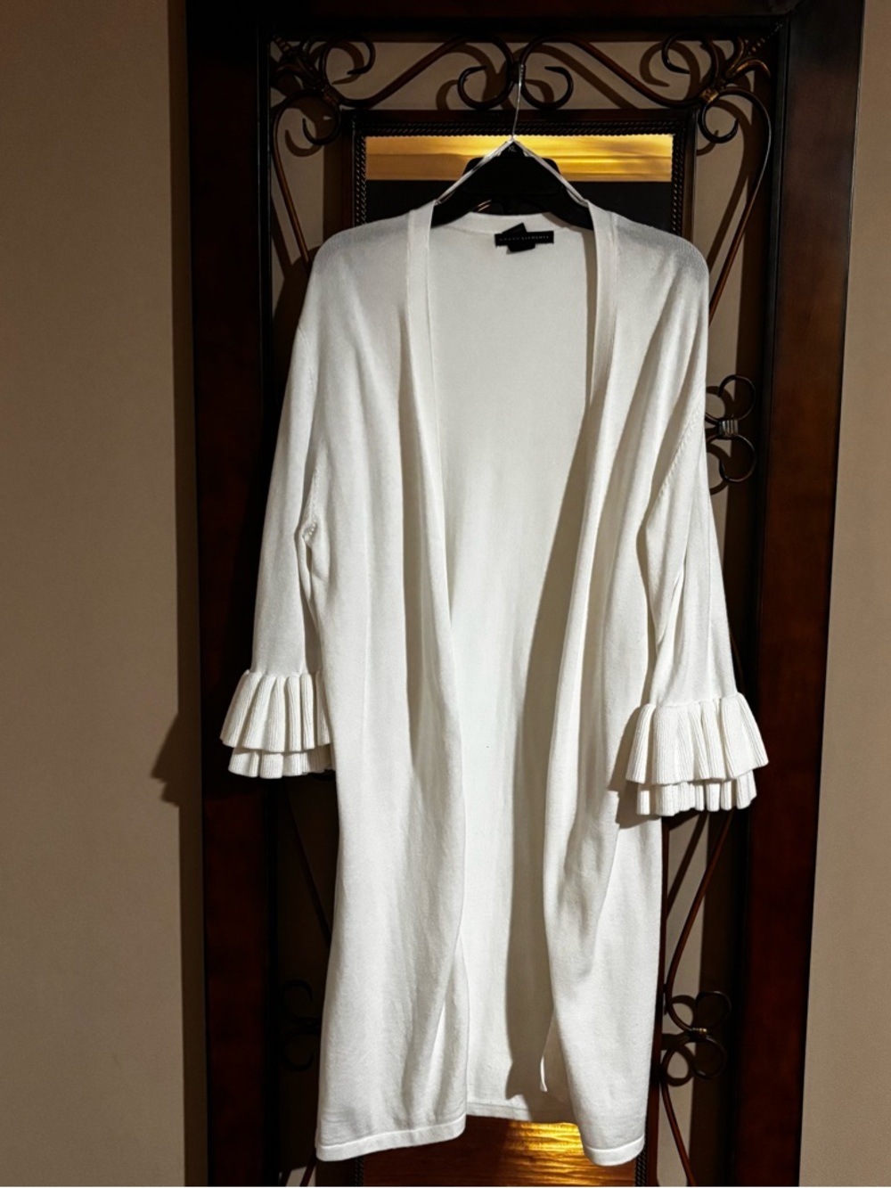 Grace Elements White Open-Front Cardigan Tiered Ruffle Sleeves work casual  XL